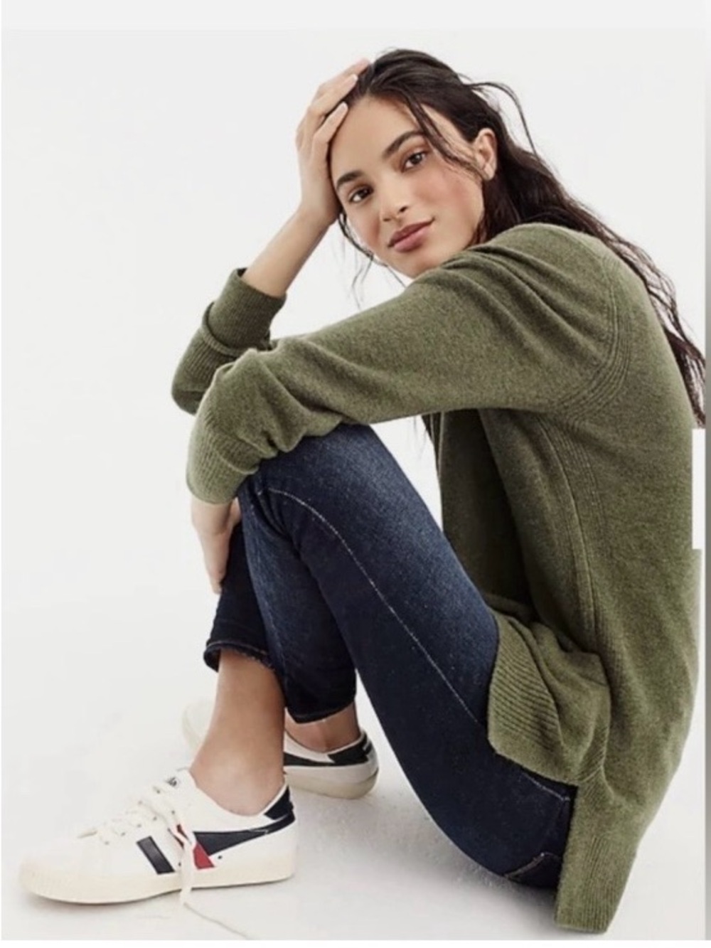 J Crew womens Front Pocket Tunic GreenSweater Supersoft Merino Wool alpaca Blend - Picture 2 of 7